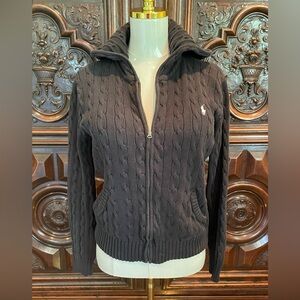 Ralph Lauren Sport Zipper Front Cable 100% Cotton Sweater Hoodie
